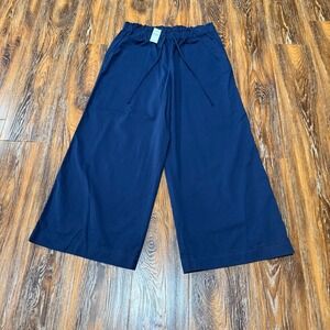 NWT Loft Navy‎ Blue Wide Leg Pull-On Drawstring Pants Womens Size M